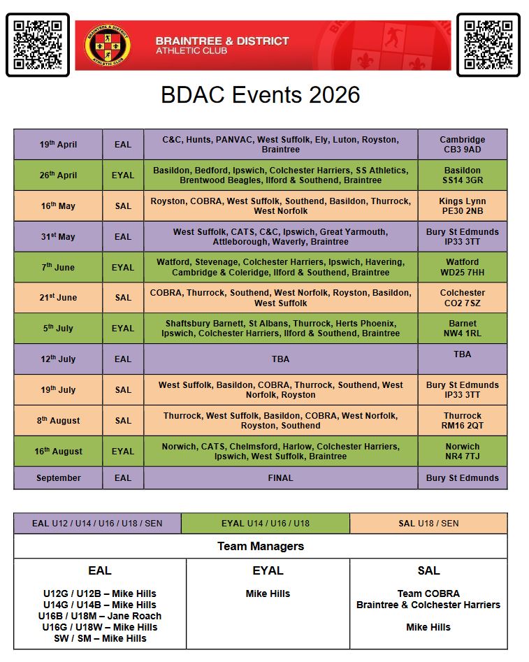 Table showing BADAC Fixtures for 2026